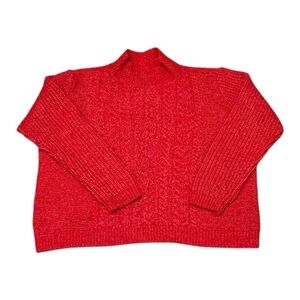 LOFT Plus Red Chunky Knit Mock Neck Sweater Size 16/18 Cropped